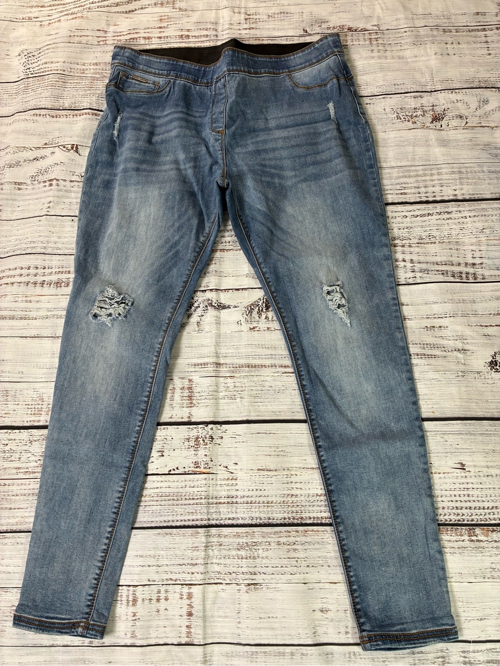 Coco Carmen Jeans Womens XL Blue Cotton Denim Jegging Pull On Stretch Distressed